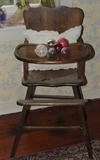 CHILD'S CHAIR AND ANTIQUE CHRISTMAS ORNAMENTS