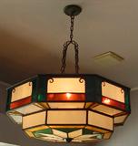 ANTIQUE HOLLYWOOD MASSIVE THEATER STAINED GLASS LANTERN CEILING LAMP