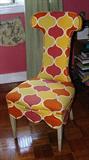 1970'S COOL EARED CHAIR IN GEO PRINT (ANOTHER ONE IN TOILE)