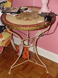 VINTAGE METAL ROUND TABLE WITH DECOUPAGE TOP