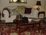 CHERRY BUTLER COFFEE TABLE WITH ROLLED ARM TRADITIONAL SOFA