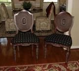 ANTIQUE MATCHING CARVED WOOD WITH CANE SHEILD BACK CHAIRS