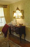 GORGEOUS QUEEN ANN CHERRY SIDE BOARD BUFFET WITH ORNATE SHAPED GILT MIRROR