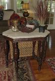 ANTIQUE TABLE WITH A FAUX SHABBY CHIC TOP FINISH