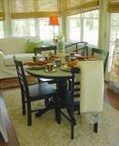 GREAT LITTLE DINING TABLE AND FOUR LADDER BACK CHAIRS PAINTED BLACK