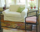 WHITE CLIP COVER SOFA AND HALF AND PAINTED ORIENTAL DESIGNED CHAIR