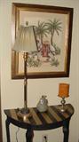 ANTIQUE HANDPAINTED DEMILUNE CONSOLE TABLE WITH QUEEN ANNE LEGS