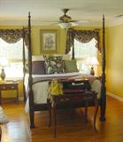 GORGEOUS SOLID CHERRY ORNATE QUEEN CARVED WOOD RICE BED WITH LOVELY LINENS AND MATTRESSES