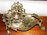 NEWER ART NOUVEAU BRASS INK WELL AND DESK SET