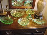 ANTIQUE VASELINE DEPRESSION GLASSWARE
