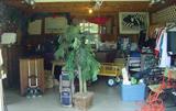 GARAGE FULL OF DECORATIVE PIECES, CHRISTMAS, RADKO ORNAMENTS, GARDEN ITEMS, ART AND MORE