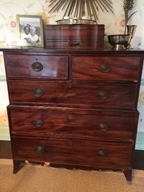 Antique Mahogany Chest on Chest 3 Drawer Over 2 Drawer (42" x 20" x 44") 