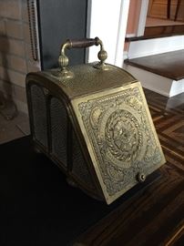 Antique Brass Kindling Box w/Scoop, c.1860  