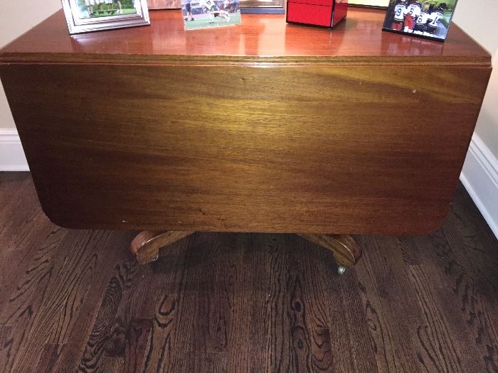 Mahogany Drop Leaf Table, 4 Leg Pedestal Base (44" x 24" x 29") with Two 18" Leaves, c.1860  
