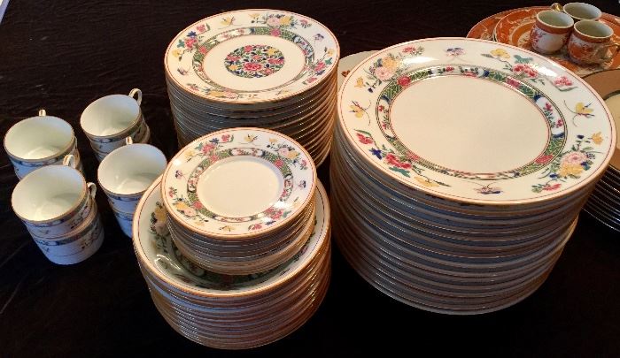 Limoges Puiforcat, 16 Large and 16 Salad Plates, 12 Soup Bowls, 8 Teacups and Saucers, 1 Platter  