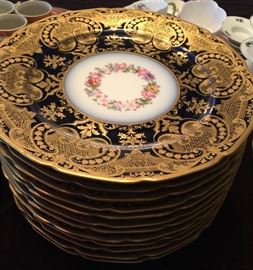 12 Cobalt Blue and Gilt Limoges Service Plates, c.1890 