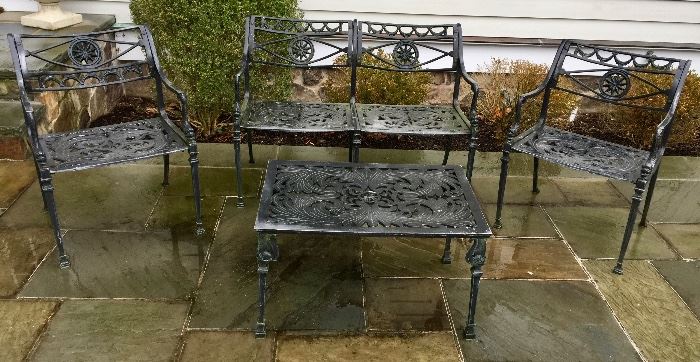 Outdoor Wrought Iron Round Table, 6 Outdoor Wrought Iron Chairs,  Outdoor Wrought Iron Love Seat, Outdoor Wrought Iron Coffee, Outdoor Wrought Iron End Table  