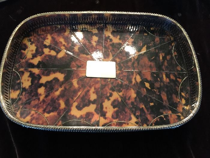 Tortoiseshell and Sterling Silver Tray with Gallery