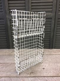 Vintage 1920s coated painted white and super chippy metal mail sorter. Prints are not included just used to show size. Measures approximately 21.5 inches tall.