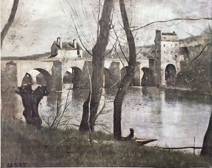 "The Bridge Mantes" by Jean Baptiste Corot Painting Print on Wrapped Canvas.