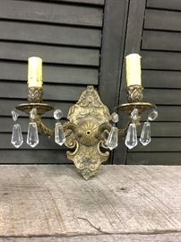 Late 19th century, early 20th century, 2 arm antique Spanish brass wall sconce, matches the chandelier in lot 1.