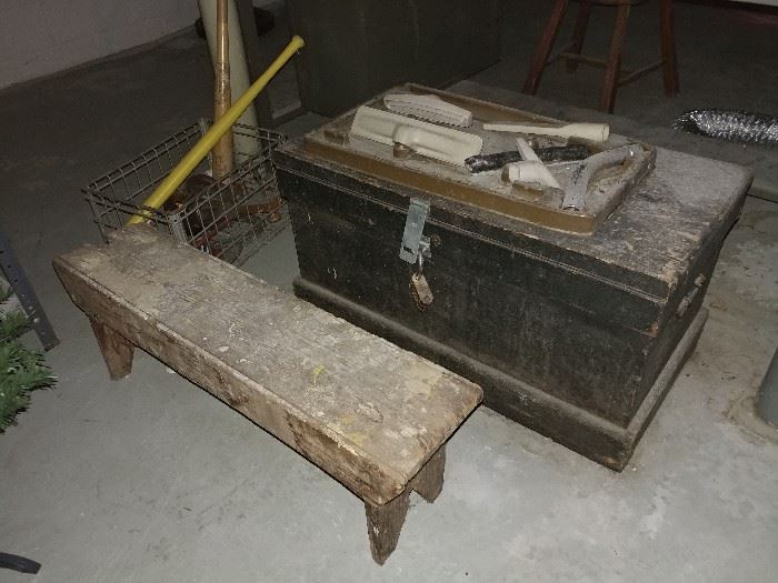 Antique carpenters chest, antique bench