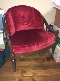 Lovely vintage chair, red velvet upholstery.
