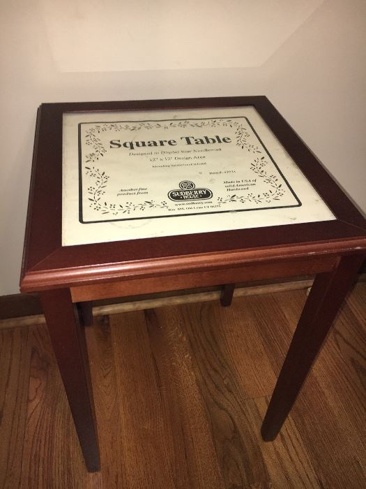 Small cherry table with inset designed for cross torch, needlepoint or other art.