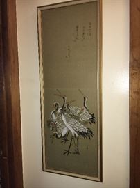 Framed vintage crane print.