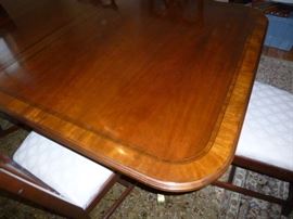 Table measures 6' x 46" x 28" high w/out leaves - also comes with 3 leaves measuring 16" each.