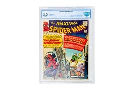 Marvel Comics "Amazing Spider-Man" Issue 18 CBCS Grade 3.0 Featuring Third Appearance of Sandman: A graded edition of The Amazing Spider-Man. This comic is issue #18 (November 1964) and is held in a sealed acrylic casing. This comic features the third appearance of the villain known as the Sandman. The comic has been graded 3.0 by CBCS Comics.