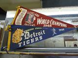 2) Baseball Pennants: 1948 World Champion Cleveland Indians, 1949 Detroit Tigers-Briggs Stadium.