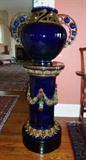17" Twin Handled Sarreguemines Jardiniere w/31" Majolica Style Pedestal