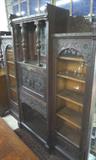 Circa 1880 Ornately Carved Oak Victorain Bookcase Secretary with Bird Carved Fallfront Writing Board