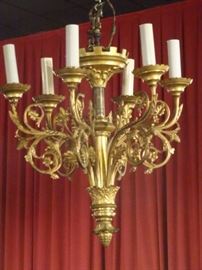 VINTAGE GILT BRONZE CHANDELIER WITH 6 LIGHTS