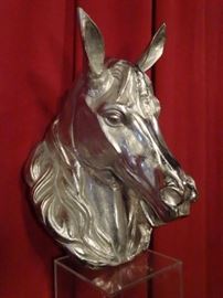 LARGE CAST ALUMINUM HORSE HEAD WALL SCULPTURE