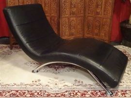MODERN LEATHER CHAISE WITH CHROME BASE