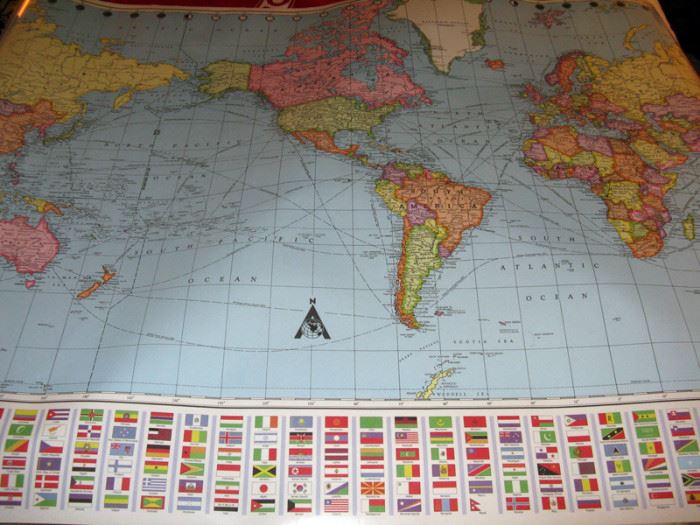 large format (about 5') laminated world map