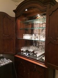 Mirrored back china cabinet and crystal