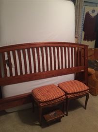 King headboard and foot board; 2 small stools