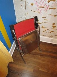 Vintage Haywood Wakefield, orange fabric upholstered theater chair