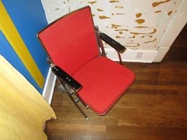 Vintage Haywood Wakefield, orange fabric upholstered theater chair