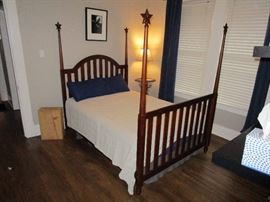 Full size cherry wood bed, barely used mattress & boxsprings