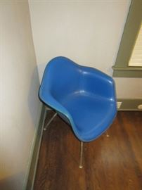 Vintage Eames shell chair, blue vinyl upholstered