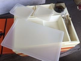 Vintage orange and white picnic basket