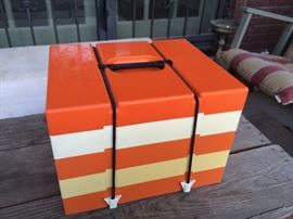Vintage orange and white picnic basket