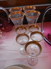 Vintage Tiffin Gold Rim Crystal Stemware
