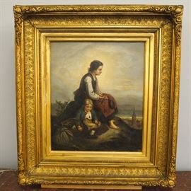 19th Century Oil on Canvas, Genre Scene by F. Meyer