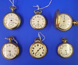 Pocket Watches by Elgin, Hamilton, Waltham, etc.
