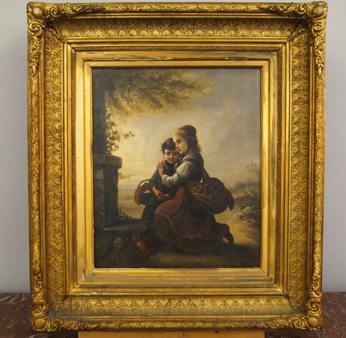 19th Century Oil on Canvas, Genre Scene by F. Meyer